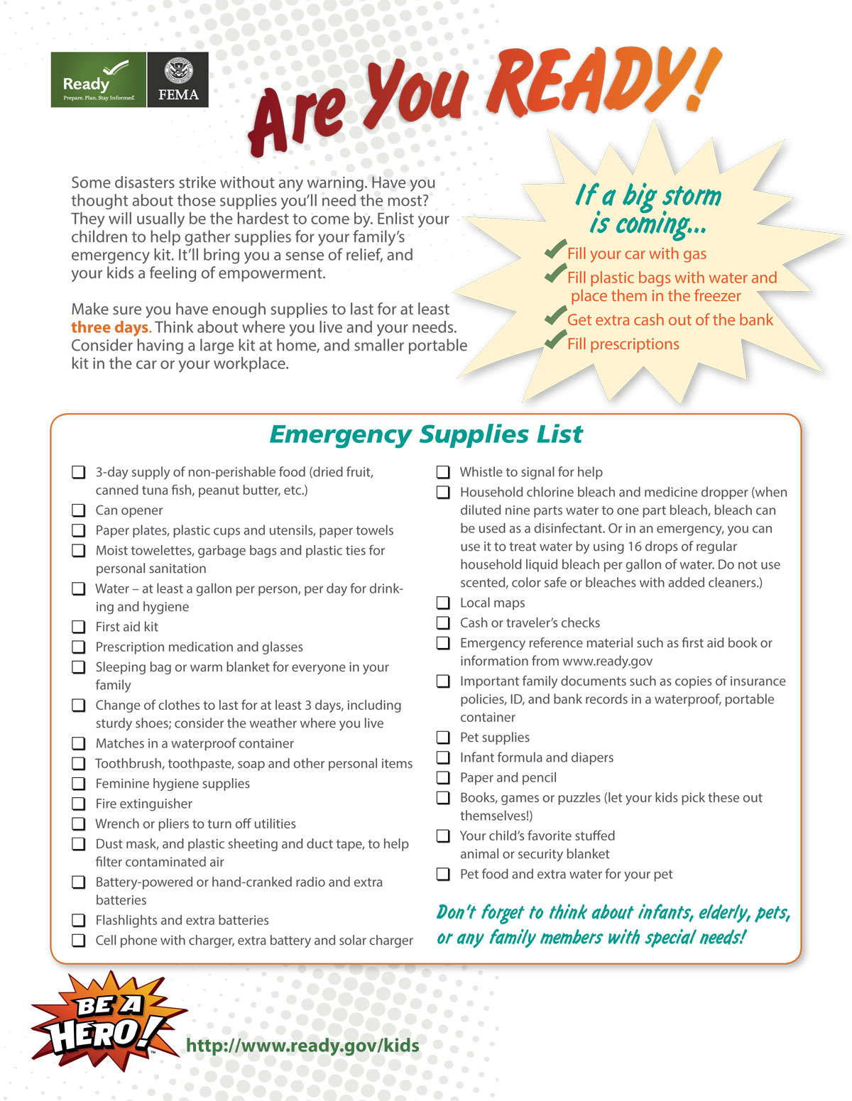 Emergency Supplies Checklist Fire Department